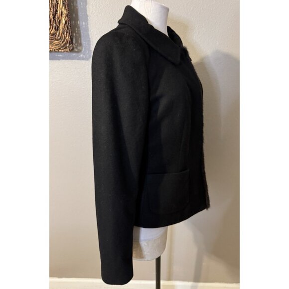 Ann Taylor Suit Jacket Blazer 10 Black Wool Cashmere Fur Trim Old Money Preppy - Picture 12 of 13